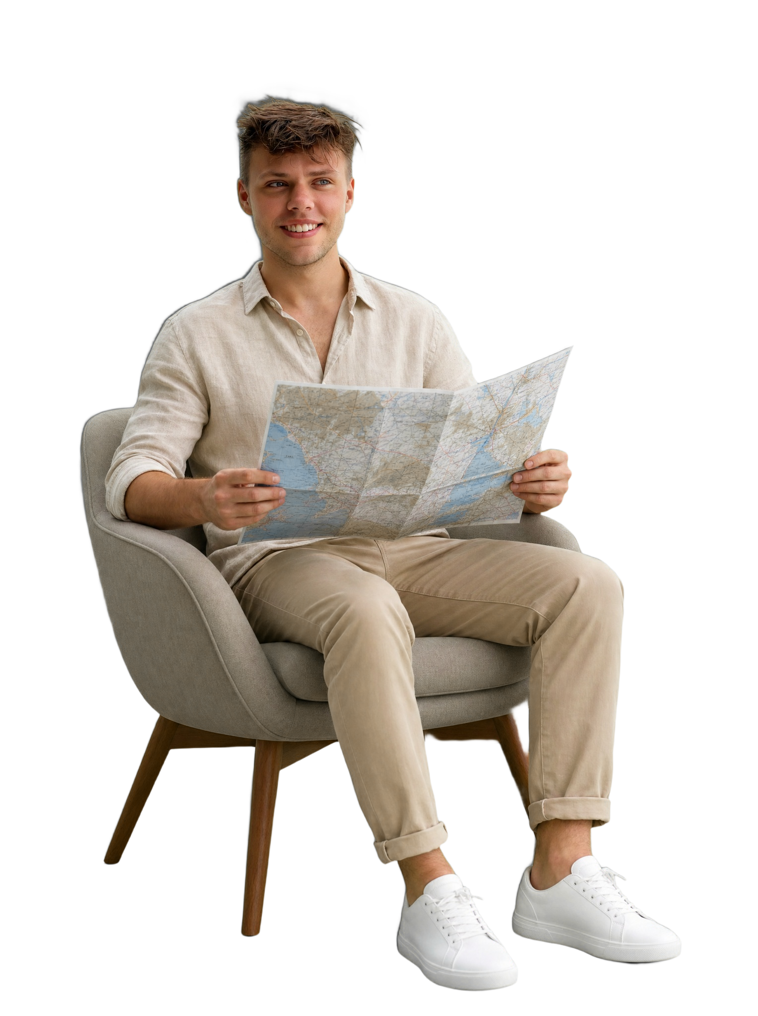 Cestovatel s mapou, klidně plánuje cestu sám